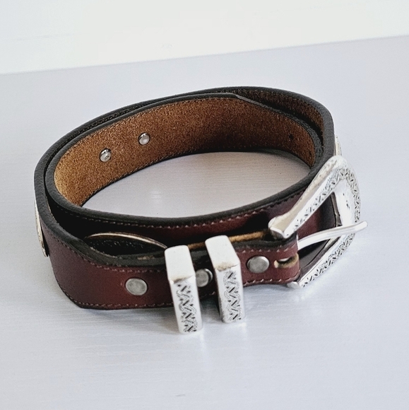 Brighton Taper Brown Leather Ornament Belt Women's Size 28 - Picture 3 of 7